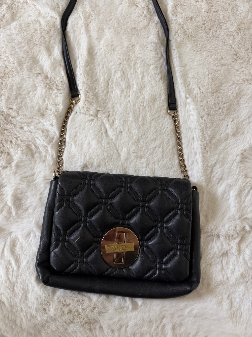 Kate Spade Black Quilted Leather Crossbody Bag with Gold Hardware